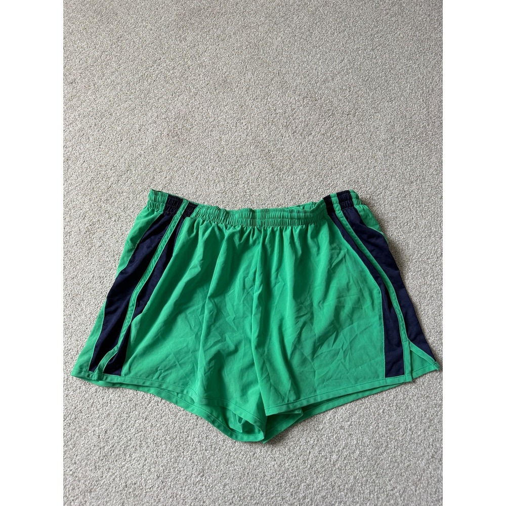 Rabbit Athletic Running Shorts Size XL Green Navy Blue Rear Zip Liner Pocket